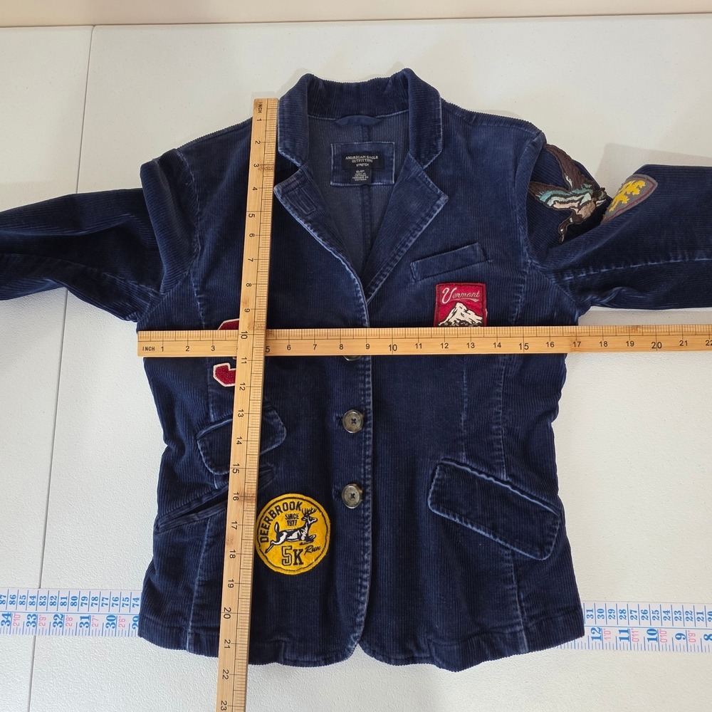 American Eagle Jacket Womens Small Blue Corduroy Elbow Patch Preppy Academia - Picture 7 of 10